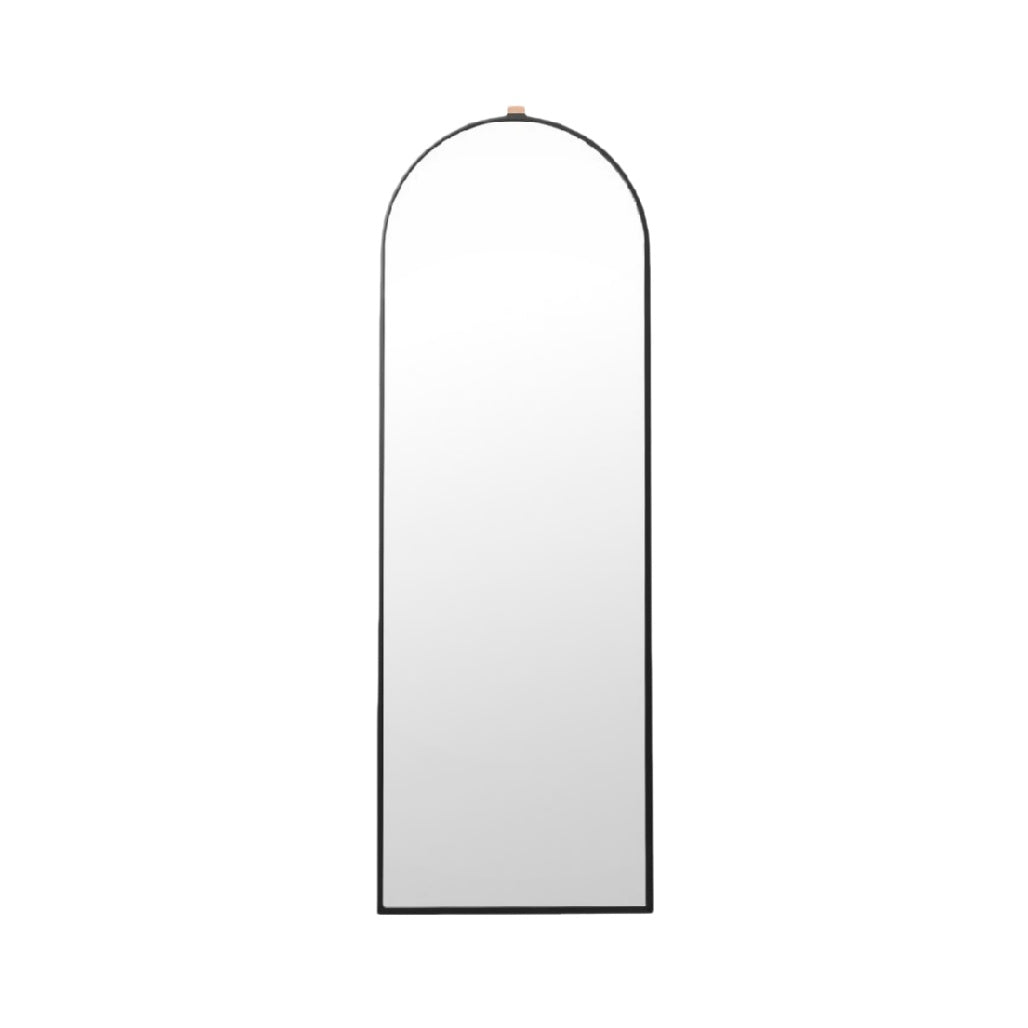 Arch-Top Full-Length Mirror with Black Frame and Leather Accent